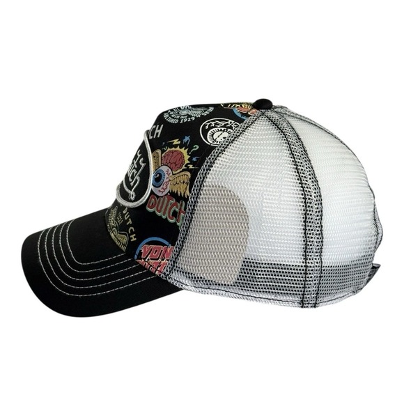 NEW‎ Von Dutch Hat BLACK JAX PSYCHO All-Over Print Patch Trucker Mesh SnapBack - Picture 4 of 8